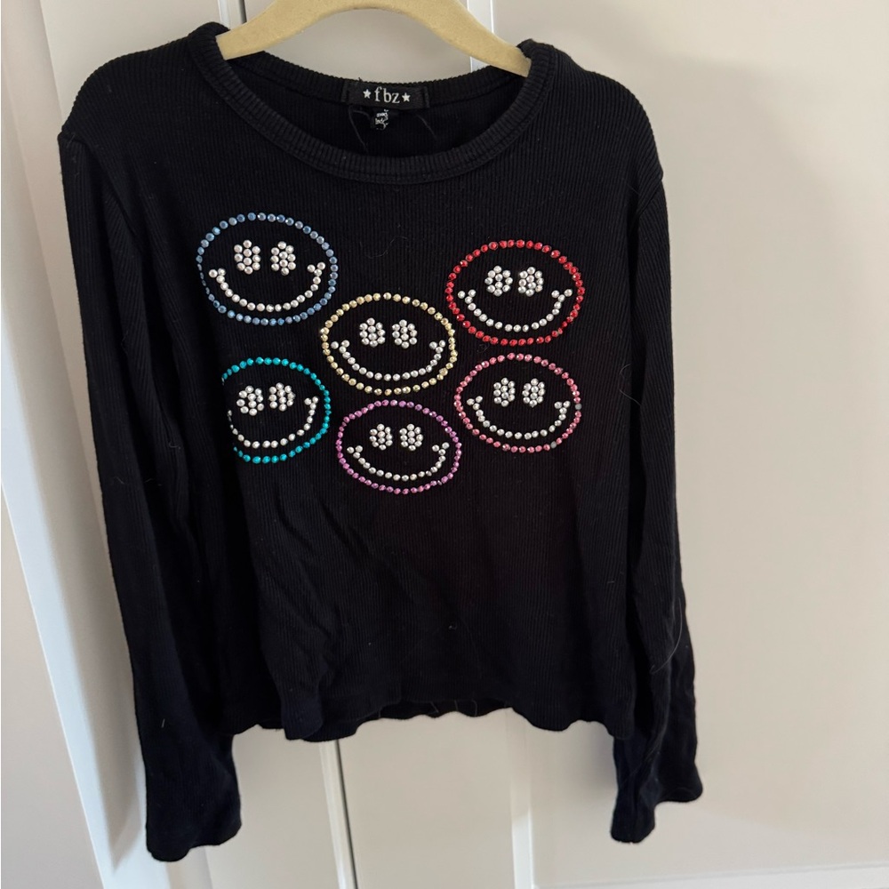 Kids Long Sleeve Smiley Face Shirt - Black